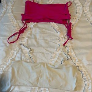 2 swimsuit top one pink one white